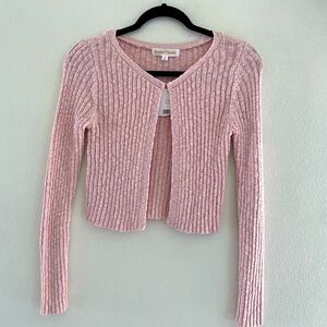 Soft Pink Cropped Ribbed Knit Cardigan